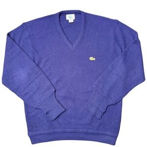 Vintage 1989‎ IZOD Lacoste Indigo V Neck Sweater Crocodile Logo Mens Mare USA